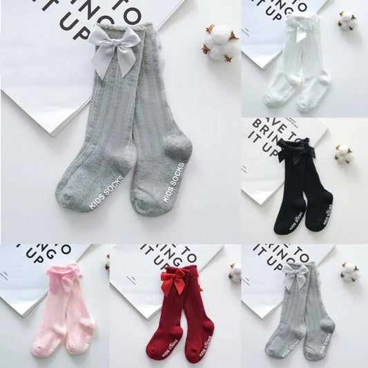 Toddler Summer Bow Knee High Long Cotton Lace Socks